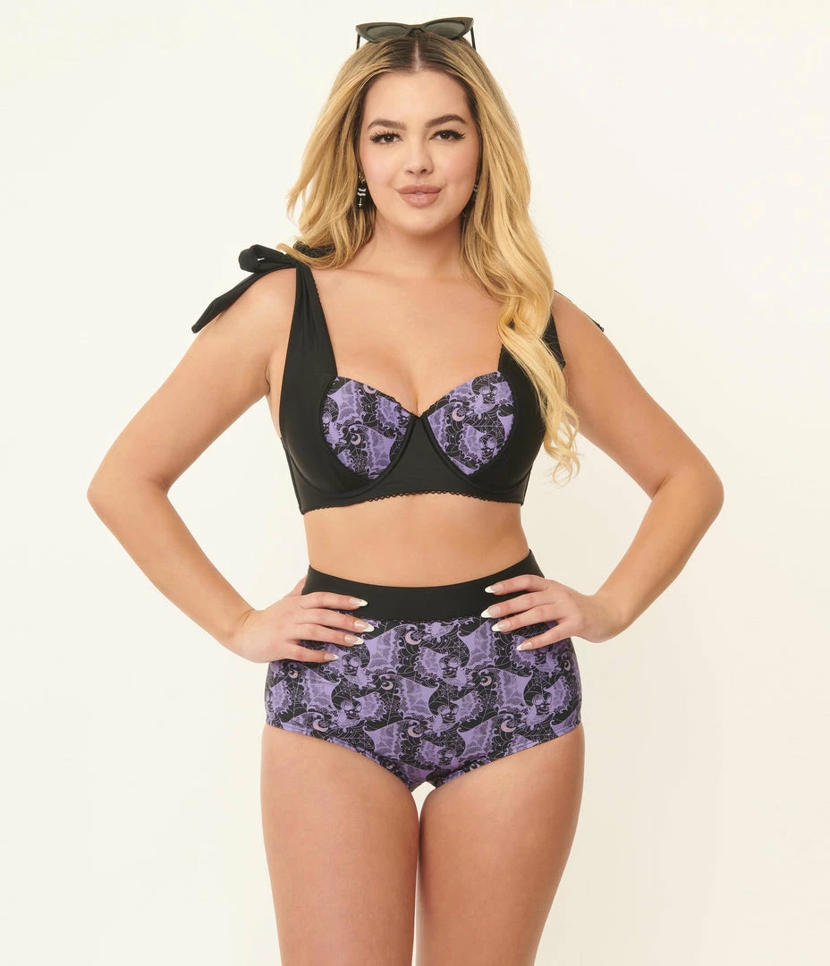 Unique Vintage Purple Lacy Bats Totally Tied Up Swim Top