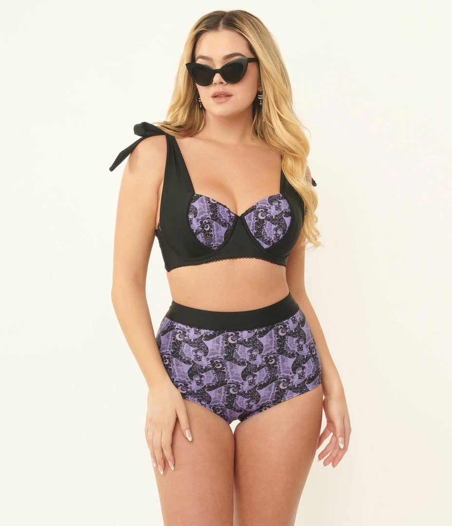 Unique Vintage Purple Lacy Bats Totally Tied Up Swim Top