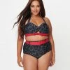 Unique Vintage Plus Size Black Spooky Stitches Mrs. West Swim Top Swimwear
