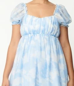 1960s Unique Vintage Cloud Print Belle Babydoll Dress