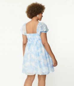 1960s Unique Vintage Cloud Print Belle Babydoll Dress
