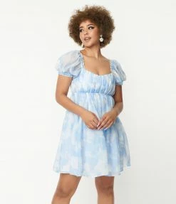 1960s Unique Vintage Cloud Print Belle Babydoll Dress