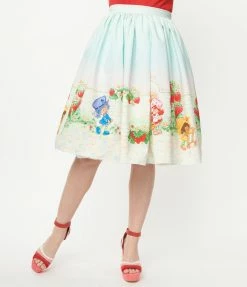 Strawberry Shortcake X Unique Vintage Garden Party Border Swing Skirt 1980s & 1990s