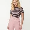 Tops Unique Vintage Pink & Navy Striped Back To Basics Top