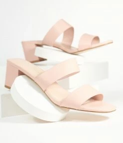 Belissima Pink Slip On Heel Sandals 1970s