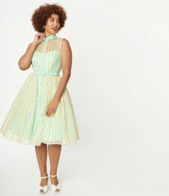 Unique Vintage Brand Unique Vintage Mint & Orange Stripe Georgia Swing Dress