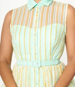 Unique Vintage Brand Unique Vintage Mint & Orange Stripe Georgia Swing Dress