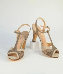 Demfon International (Chelsea Crew) Chelsea Crew Bronze Sparkle Diana Peep Toe Heels Flapper Shoes