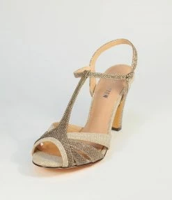 Demfon International (Chelsea Crew) Chelsea Crew Bronze Sparkle Diana Peep Toe Heels Flapper Shoes