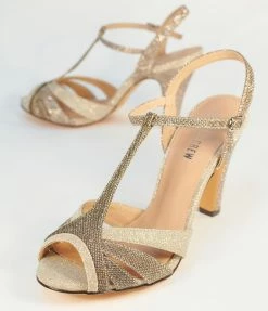 Demfon International (Chelsea Crew) Chelsea Crew Bronze Sparkle Diana Peep Toe Heels Flapper Shoes
