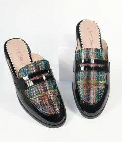 Betsey Johnson ( Steve Madden Daniel Friedman) Betsey Johnson Black & Plaid Rhinestone Marker Loafer Shoes
