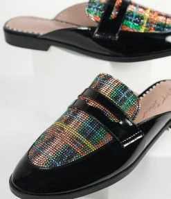 Betsey Johnson ( Steve Madden Daniel Friedman) Betsey Johnson Black & Plaid Rhinestone Marker Loafer Shoes