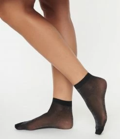 Unique Vintage Black Shimmer Ankle Socks