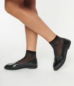 Unique Vintage Black Shimmer Ankle Socks