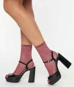 Unique Vintage Burgundy Shimmer Crew Socks 1980s & 1990s