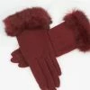 Unique Vintage Burgundy Wool & Fur Wrist Gloves