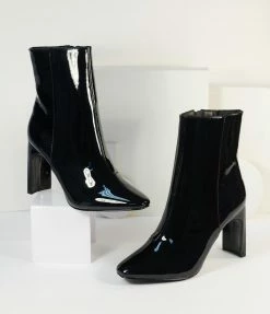 East Lion (Qupid) Black Patent Leatherette Pointed Toe Booties Shoes