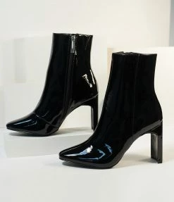 East Lion (Qupid) Black Patent Leatherette Pointed Toe Booties Shoes