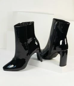 East Lion (Qupid) Black Patent Leatherette Pointed Toe Booties Shoes