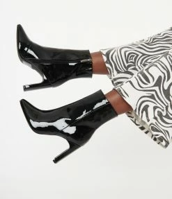 East Lion (Qupid) Black Patent Leatherette Pointed Toe Booties Shoes