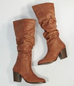 East Lion (Qupid) Brown Leatherette Slouchy Knee High Boots Shoes