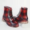 East Lion (Qupid) Red & Navy Plaid Lace Up Rain Boots Shoes