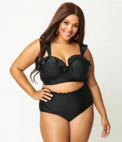 Swimwear Unique Vintage Plus Size Black High Waist Cape May Swim Bottom