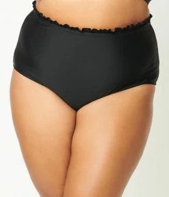 Swimwear Unique Vintage Plus Size Black High Waist Cape May Swim Bottom