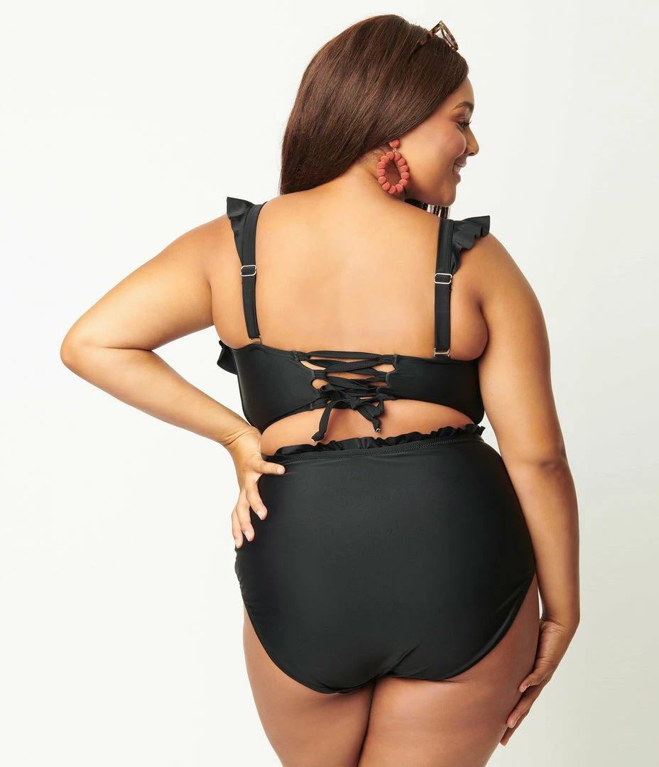 Swimwear Unique Vintage Plus Size Black High Waist Cape May Swim Bottom