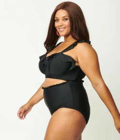 Swimwear Unique Vintage Plus Size Black High Waist Cape May Swim Bottom