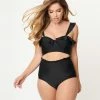Unique Vintage Black High Waist Cape May Swim Bottom Swimwear