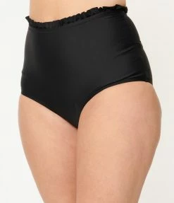 Unique Vintage Black High Waist Cape May Swim Bottom Swimwear