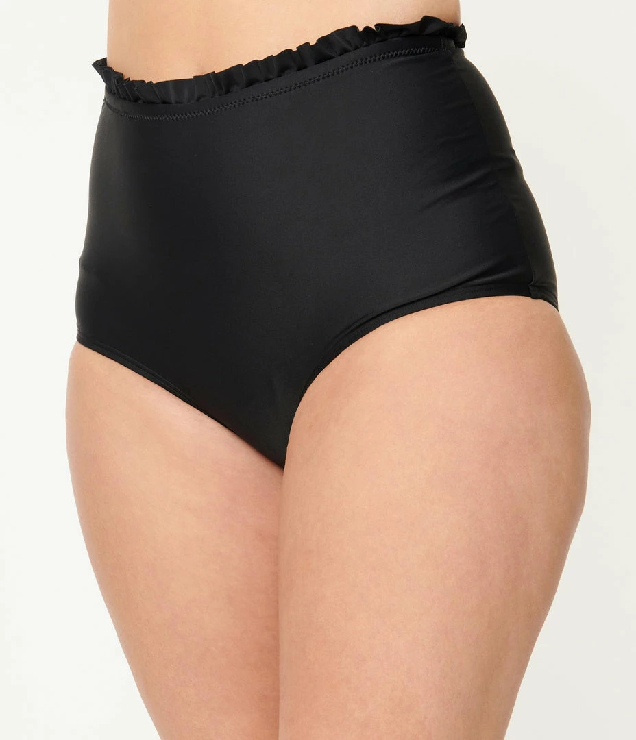 Unique Vintage Black High Waist Cape May Swim Bottom Swimwear