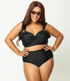 Unique Vintage Plus Size Black Southampton Swim Top