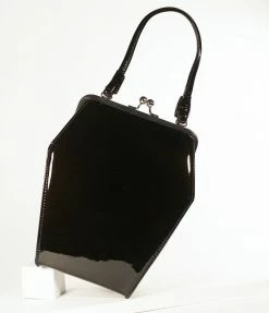 Tatyana Accessories Black Patent Leatherette To Die For Coffin Handbag