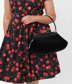 Tatyana Black Patent Leatherette Loveboat Handbag Accessories