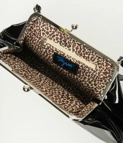 Tatyana Black Patent Leatherette Loveboat Handbag Accessories