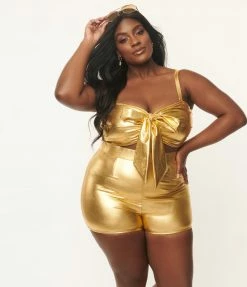 Unique Vintage Plus Size Gold High Waist Capitola Swim Shorts