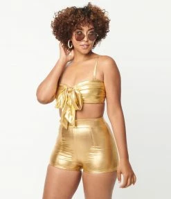 Unique Vintage Gold High Waist Capitola Swim Shorts