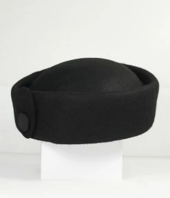 1930s & 1940s Unique Vintage Black Wool Pillbox & Scarf