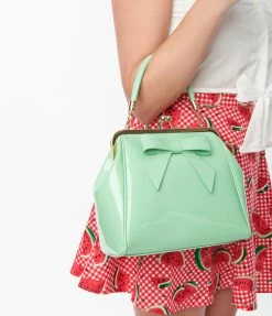 Lifestyle Group (UK) Ltd 1950s Mint Patent Leatherette Top Frame Handbag