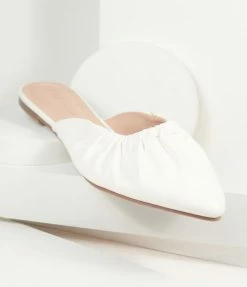 In Touch Footwear Shoes White Leatherette Gathered Mule Flats