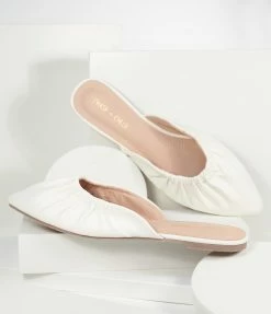 In Touch Footwear Shoes White Leatherette Gathered Mule Flats