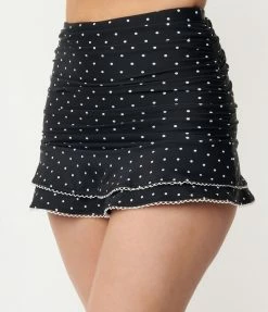 Swimwear Unique Vintage Black & White Pin Dot Alice Swim Skirt