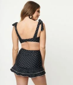 Swimwear Unique Vintage Black & White Pin Dot Alice Swim Skirt