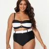 Unique Vintage Plus Size Black & White Belted Redondo Swim Bottoms Swimwear