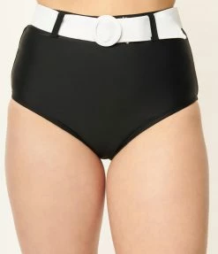 Swimwear Unique Vintage Black & White Belted Redondo Swim Bottoms
