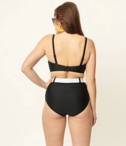 Swimwear Unique Vintage Black & White Belted Redondo Swim Bottoms