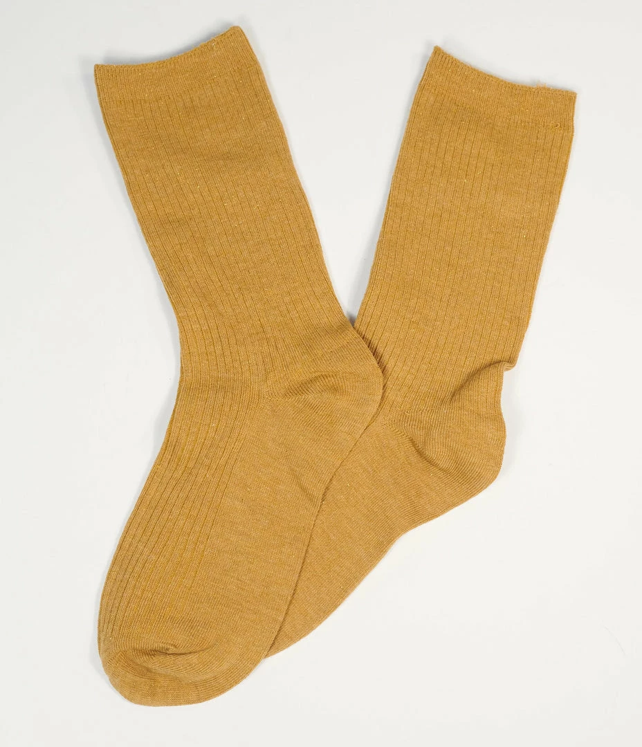 Accessories Unique Vintage Mustard Sparkle Crew Socks