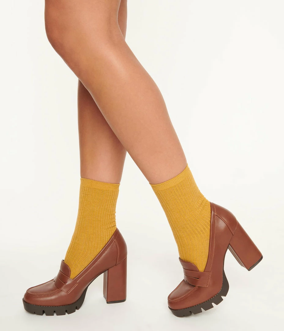 Accessories Unique Vintage Mustard Sparkle Crew Socks